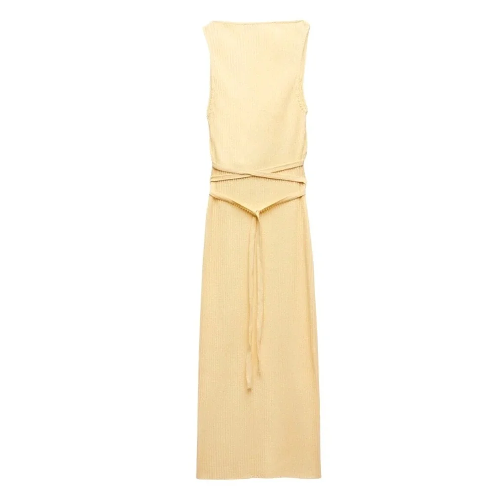 Zara Butter Yellow Bodycon Cut Out‎ Midi Dress M - Picture 5 of 11